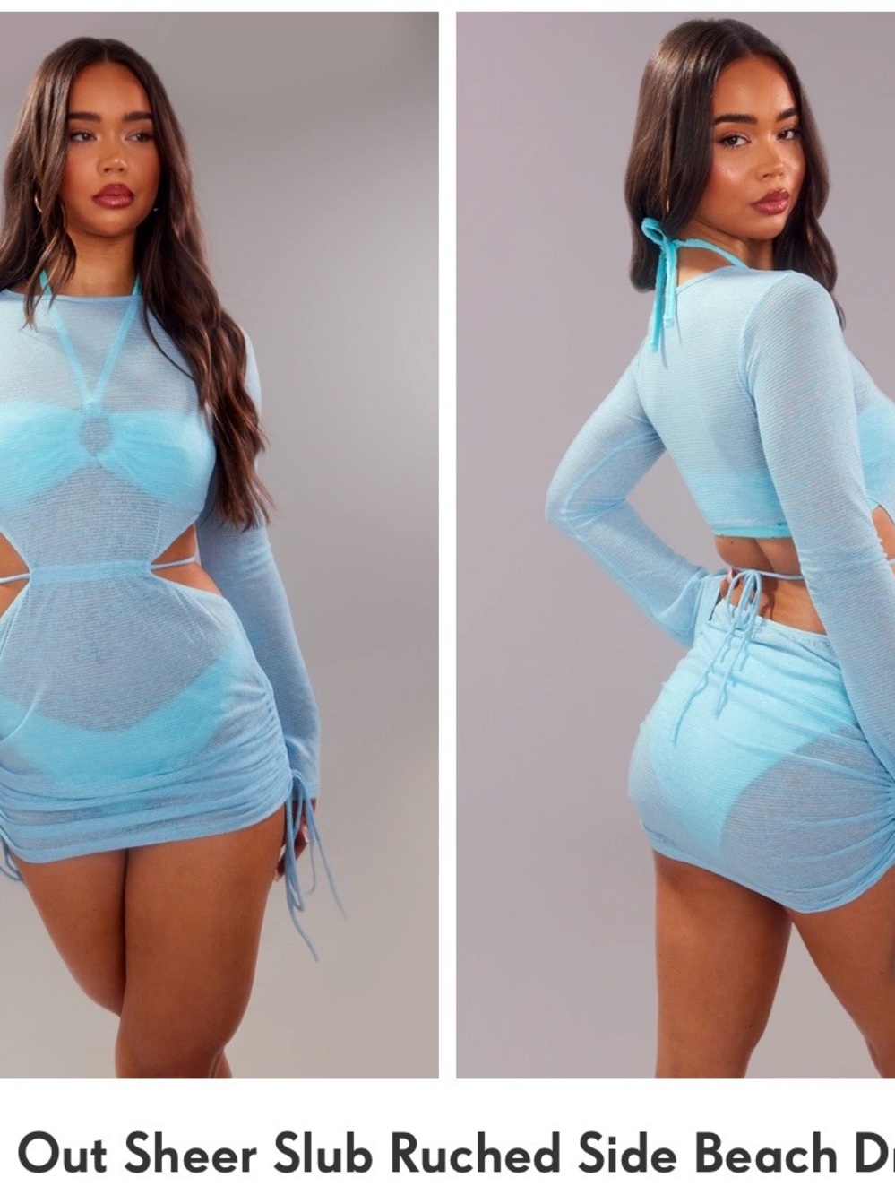 PrettyLittleThing Light Blue Sheer Ruched Side Beach Dress